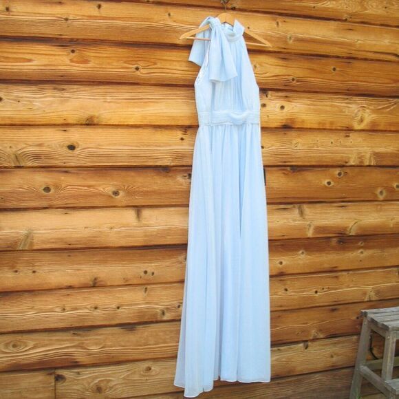 Mac Duggal 55035 Womens Blue High Neck Chiffon Gown with Bow - Picture 6 of 13